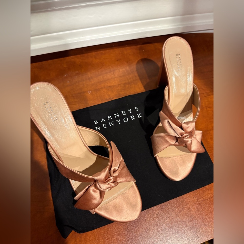 Barneys New York Women's Satin Bow Mules - Blush